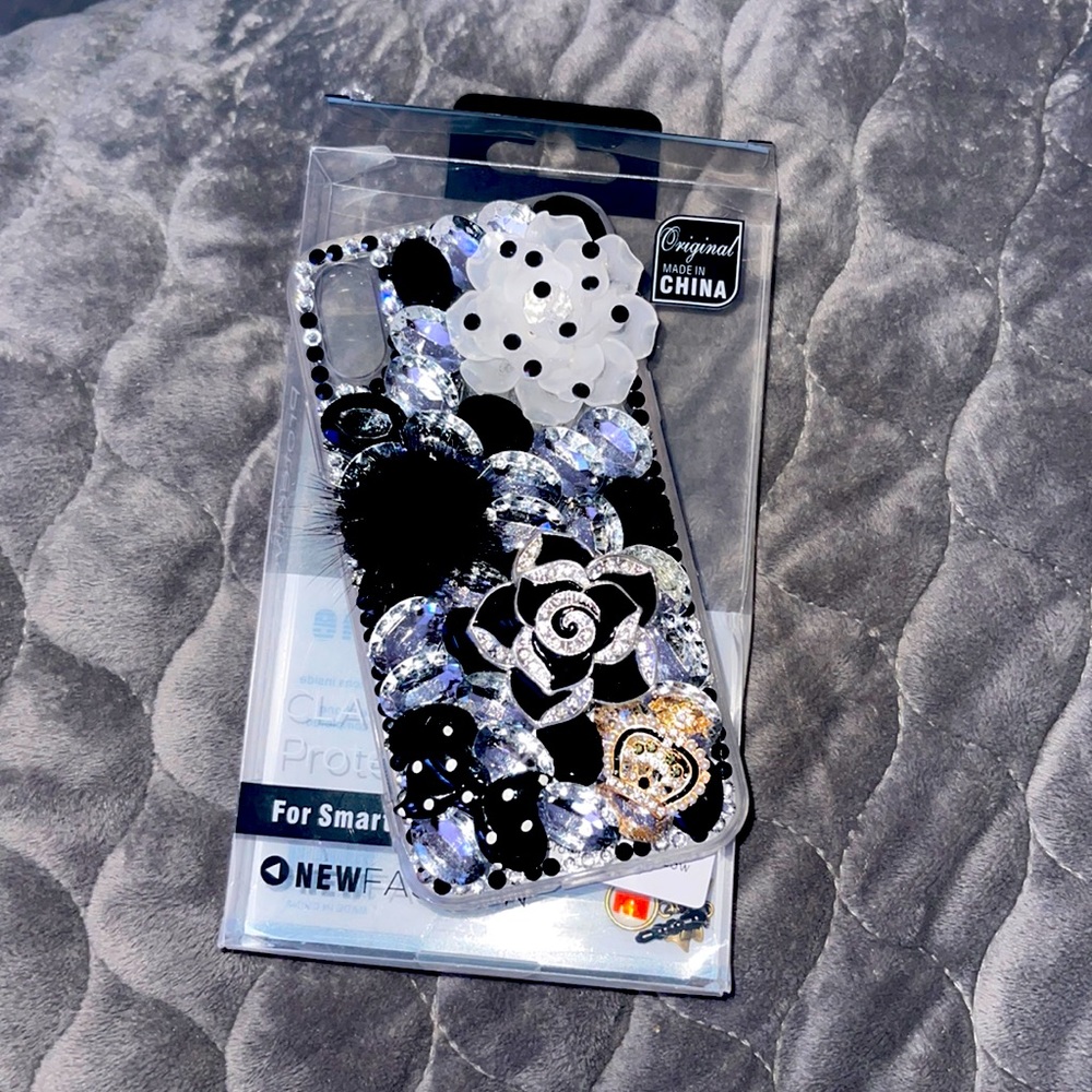 IPhone XS bling phone case with crown flowers